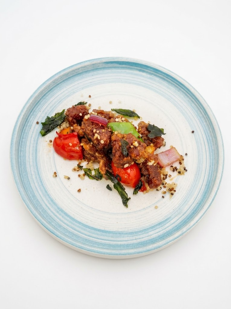 Crispy basil beef with quinoa